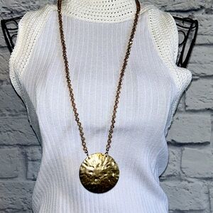 Long Beaded Chain with round gold disc necklace